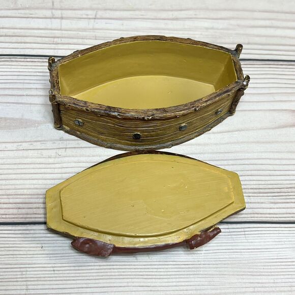 Vintage Trinket Box Welcome to Lake Front Fishing Club Accessory Container Wood - Picture 11 of 15